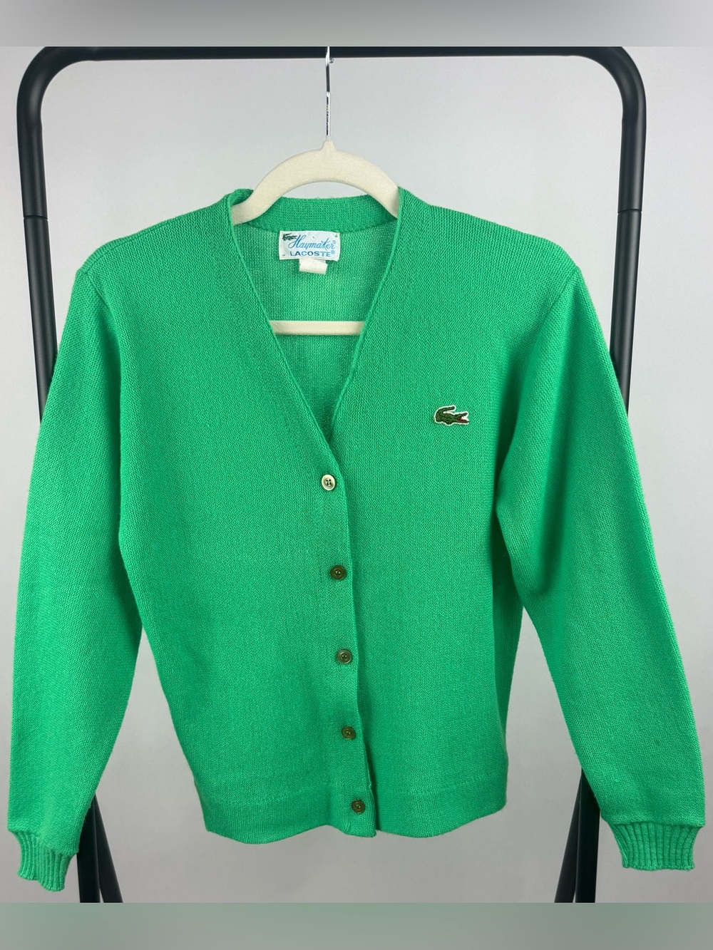 Vintage Lacoste Haymaker Green Cardigan Sweater 34 (M/L) Old Money Preppy - Picture 2 of 4